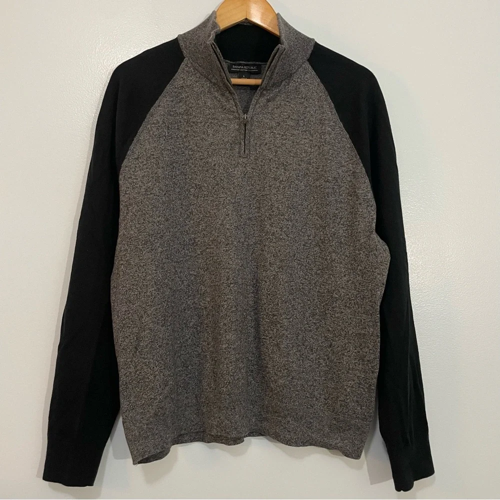 Banana Republic Gray and Black Cashmere Blend Quarter-Zip Sweater Size L